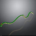 3D Rendered Green Snake With Yellow Segments And Orange Head And Reflection On Gray Background