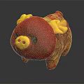 Red Plush Pig Doll With Yellow Horns And Golden Patterns Design