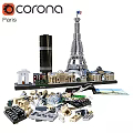 Famous Paris Landmarks Building Block Models Including Eiffel Tower And Triumph Arch
