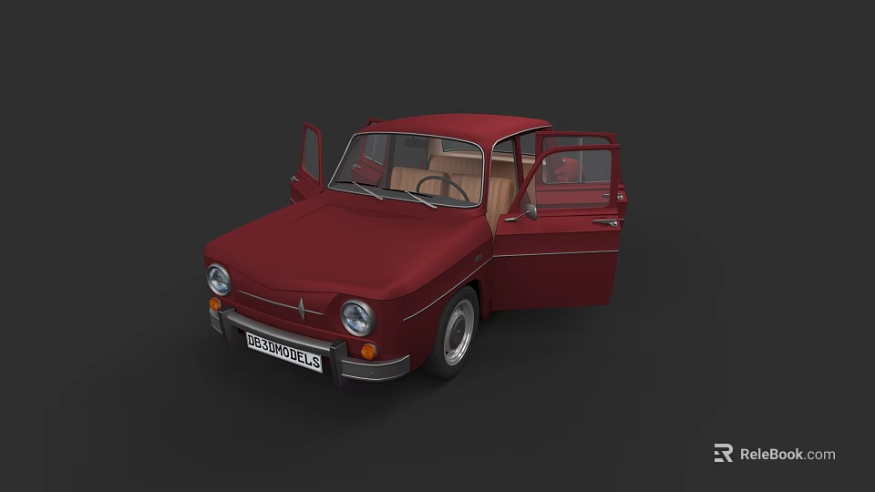 Vintage Red Classic Car With Open Doors And Retro Exterior Design 3d model 