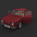 Vintage Red Classic Car With Open Doors And Retro Exterior Design