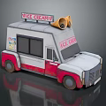 Vintage Red And White Ice Cream Truck With Horns And Cone Decoration
