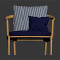 Modern Leisure Chair With Orange Frame Blue Seat Cushion And Gray Dark Blue Pillows