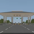 Yinshui Toll Station With Pavilion Roof And Vehicles On Road