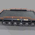 Functional Flatbed Trailer with Multiple Wheels Black Flatbed Orange Railings and Warning Stripes 3d model