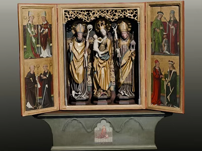 Colorful Religious Triptych Painting With Central Madonna And Golden Robed Saints 3d model