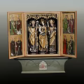 Colorful Religious Triptych Painting With Central Madonna And Golden Robed Saints