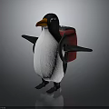 Penguin Plush Toy With Black And White Body Carrying Red Backpack