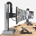 Ergonomic Office Work Desk With Multiple Monitors And Control Console Setup 3d model