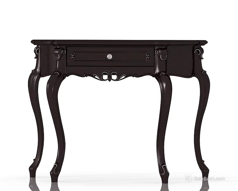 Elegant Dark Wood Hallway Console Table With Curved Legs And Drawer 3d model 
