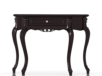 Elegant Dark Wood Hallway Console Table With Curved Legs And Drawer 3d model