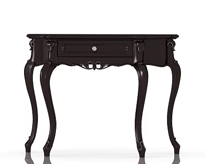 Elegant Dark Wood Hallway Console Table With Curved Legs And Drawer 3d model