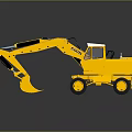 Detailed Yellow GOYO Wheel Excavator Model With Cab And Bucket On Reflective Surface