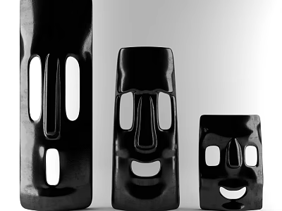 Black Decorative Ornament Set with Facial Contour Cutouts and Different Sizes for Modern Home Decoration 3d model