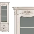 Pair of White Sideboard Cabinets With Glass Doors Drawers And Classic Carved Details