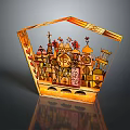 Scenic 3D Decorative Castle Model with Spires Domes and Symmetrical Design in Orange Gold Tones