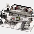 Modern Sofa and Coffee Table Set With Pillows Side Tables Lamps And Marble Texture Rug 3d model