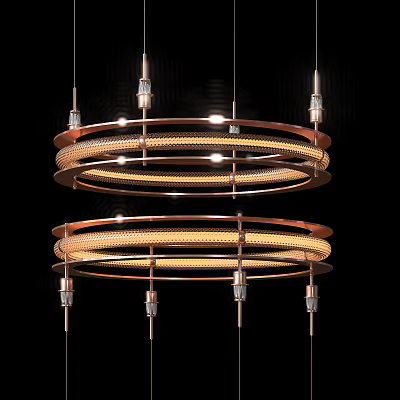 Modern Double Layer Circular Chandelier With Rose Gold Metal Frame And LED Lights 3d model
