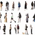 Group of People in Various Stylish Outfits Walking Standing with Bags