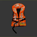 Bright Red Life Jacket With Colorful Stickers And Adjustable Straps For Safety