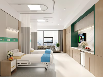 Hospital Outpatient Ward Interior With Beds Modern Furniture And Windows 3d model