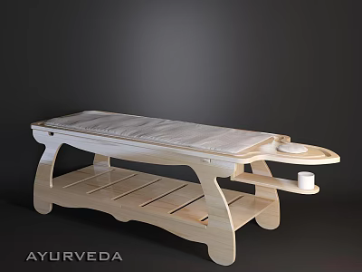 Wooden Ayurveda Massage Bed With Comfortable Mattress And Side Tray Design 3d model