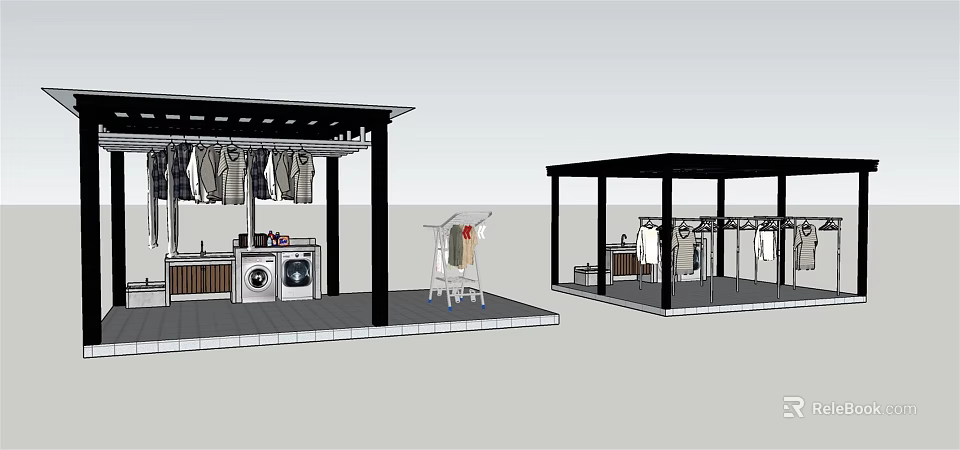 Outdoor Drying Area Setup With Canopy Clothes Rack And Washing Machine 3d model