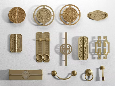 Traditional Ornate Brass Cabinet Handles With Various Shapes And Intricate Patterns 3d model