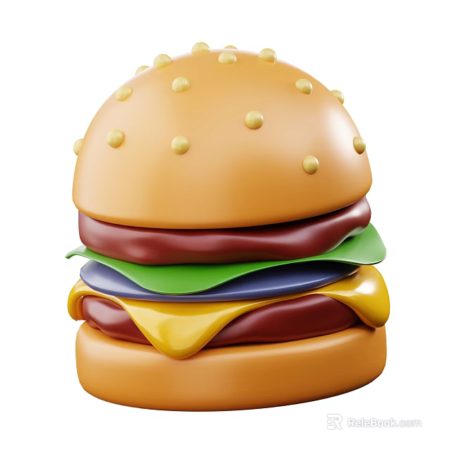 Delicious Classic Hamburger With Sesame Seed Bun Beef Patty Cheese Lettuce And Fresh Ingredients 3d model 