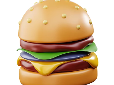 Delicious Classic Hamburger With Sesame Seed Bun Beef Patty Cheese Lettuce And Fresh Ingredients 3d model