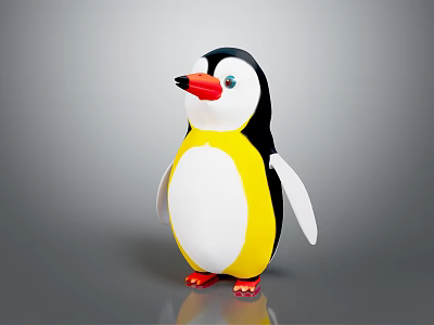 Adorable Penguin Stuffed Toy with Black White Yellow Body Red Beak and Soft Plush Feet 3d model