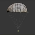 White Parachute with Black Grid Lines Wrinkled Canopy Suspension Lines and Small Object Below 3d model