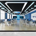 Modern School Computer Lab With Computers Desks Chairs Ceiling Lighting And Wall Screens