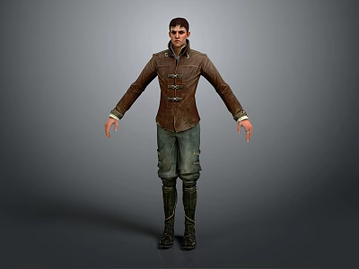 Male Character in Brown Leather Jacket Blue Jeans and Black Boots Standing 3D Model Design 3d model