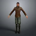 Male Character in Brown Leather Jacket Blue Jeans and Black Boots Standing 3D Model Design