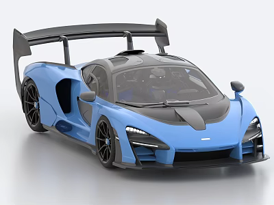 Blue Sports Car With Aerodynamic Design And Large Rear Wing 3d model