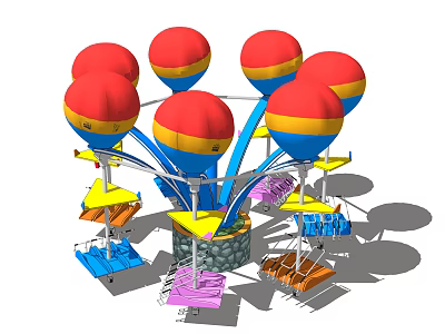 Amusement Rides with Hot Air Balloon Shaped Cabins Red Yellow Blue Seats Rotating Structure 3d model
