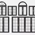 Various Window Designs With Arched Tops Rectangular Frames And Grid Patterns 3d model