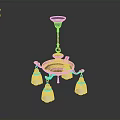 Red And Gold Chandelier With White Glass Shades And Decorative Design