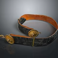 Antique Black Leather Accessory With Gold Metal Clasps And Orange Suede Lining