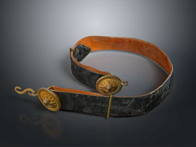 Antique Black Leather Accessory With Gold Metal Clasps And Orange Suede Lining 3d model