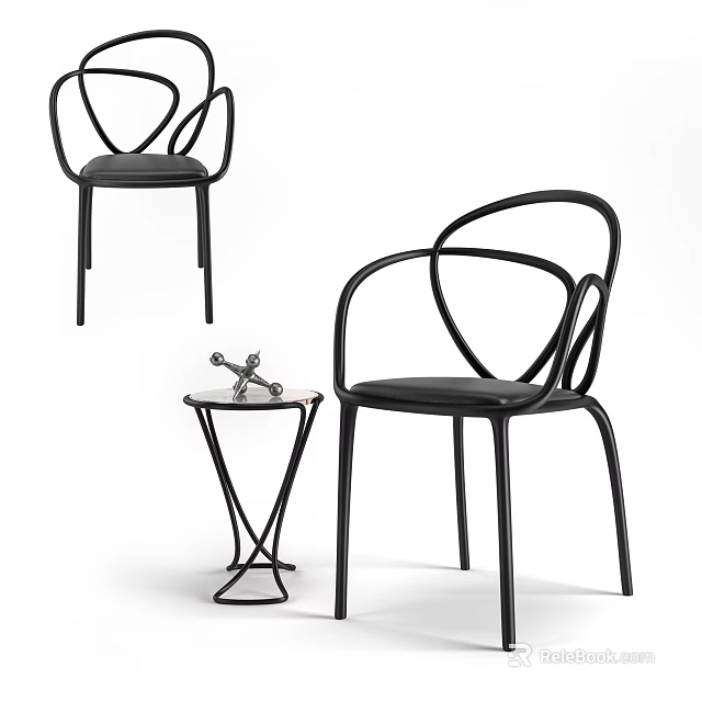 Modern Black Leisure Chair With Curved Metal Frame And Side Table Decor 3d model 