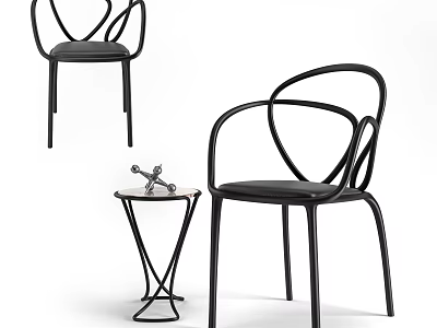 Modern Black Leisure Chair With Curved Metal Frame And Side Table Decor 3d model