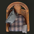 Comfortable Woven Rattan Leisure Chair With Gray Pillow And Plaid Seat Cushion