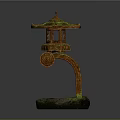 Traditional Japanese Stone Lantern With Moss Covered Top Ornate Carvings And Stone Base