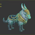 Mythical Egyptian Style Fantasy Beast With Purple Body Golden Armor Blue Glowing Horns And Saddle