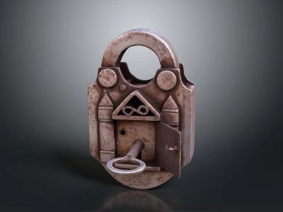 Vintage Metal Door Handle With Ornamental Design Keyhole And Inserted Key 3d model