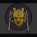 Detailed Yellow Robot Model with Multiple Cannons Standing on Purple Base Number 4 3d model