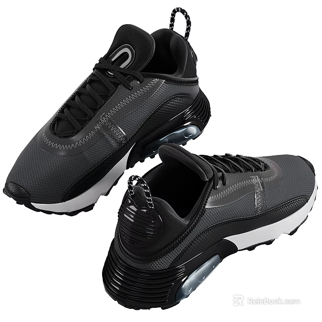 Gray And Black Running Shoes Featuring Mesh Upper And Air Cushion Sole Design 3d model 