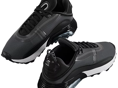 Gray And Black Running Shoes Featuring Mesh Upper And Air Cushion Sole Design 3d model